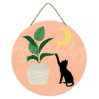 Peinture Par Numéro Sur Disque En Bois - Chaton Et Plante Au Clair De Lune