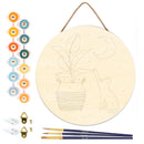 Peinture Par Numéros - Peinture Par Numéro Sur Disque En Bois - Chaton Et Plante Au Clair De Lune