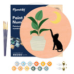 Peinture Par Numéro Sur Disque En Bois - Chaton Et Plante Au Clair De Lune