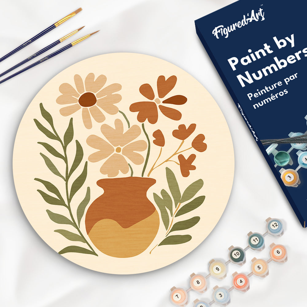 Peinture Par Numéro Sur Disque En Bois - Pot De Fleurs