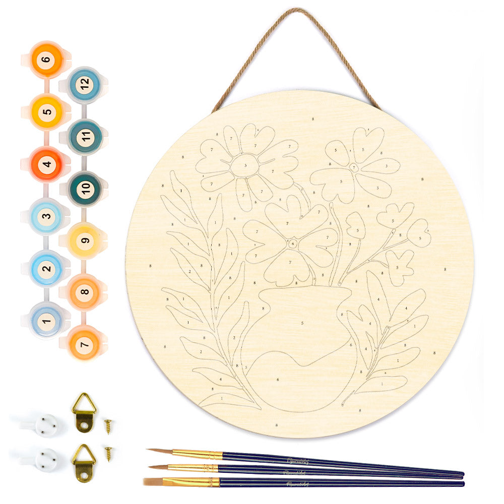 Peinture Par Numéro Sur Disque En Bois - Pot De Fleurs