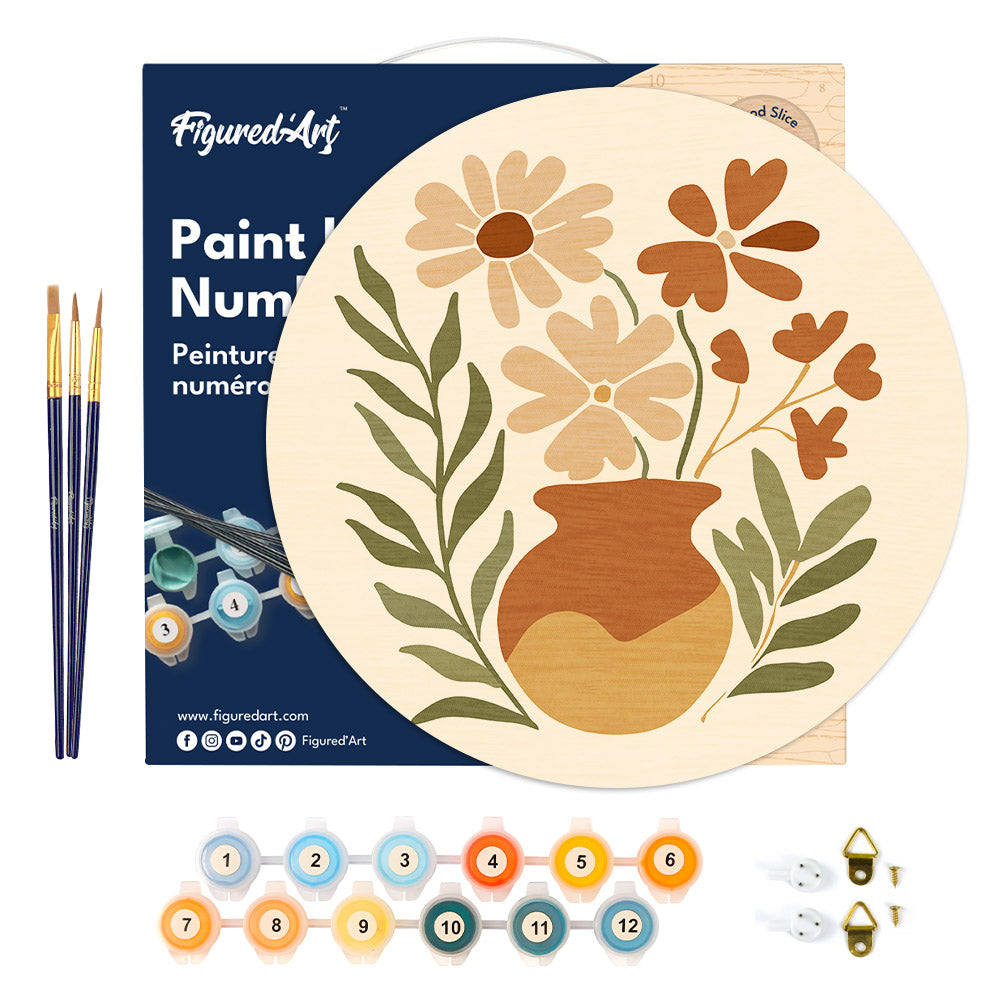 Peinture Par Numéro Sur Disque En Bois - Pot De Fleurs