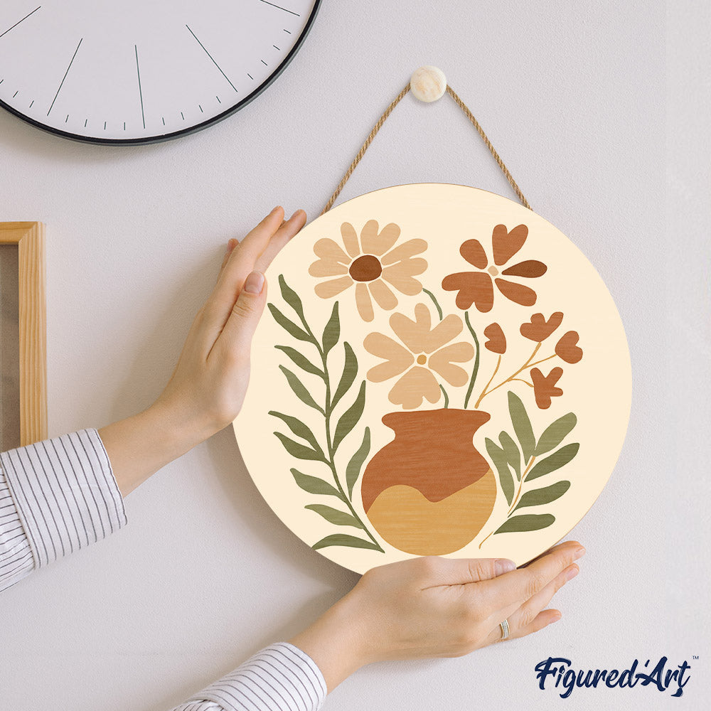 Peinture Par Numéro Sur Disque En Bois - Pot De Fleurs