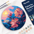 Peinture Par Numéro Sur Disque En Bois - Hibiscus Au Coucher De Soleil