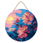 Peinture Par Numéro Sur Disque En Bois - Hibiscus Au Coucher De Soleil