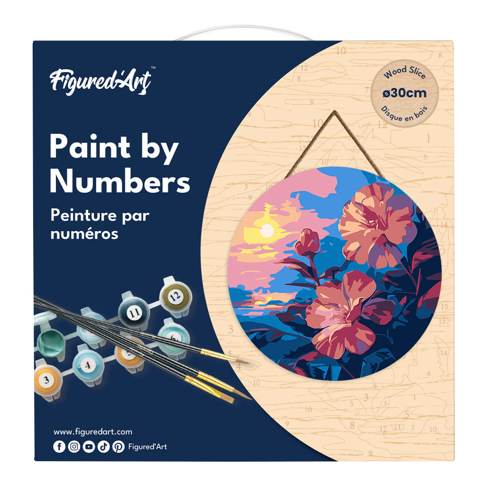 Peinture Par Numéro Sur Disque En Bois - Hibiscus Au Coucher De Soleil