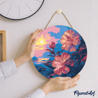 Peinture Par Numéro Sur Disque En Bois - Hibiscus Au Coucher De Soleil