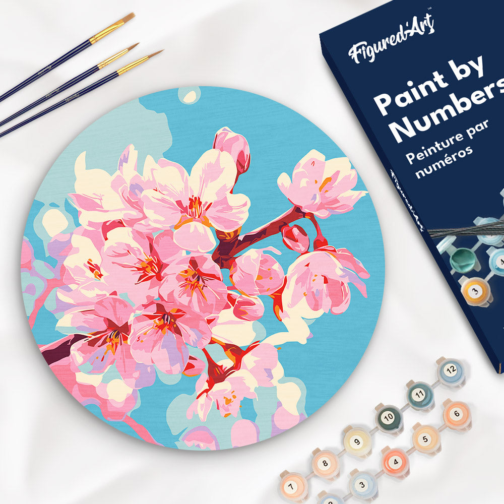 Peinture Par Numéro Sur Disque En Bois - Fleurs De Cerisier