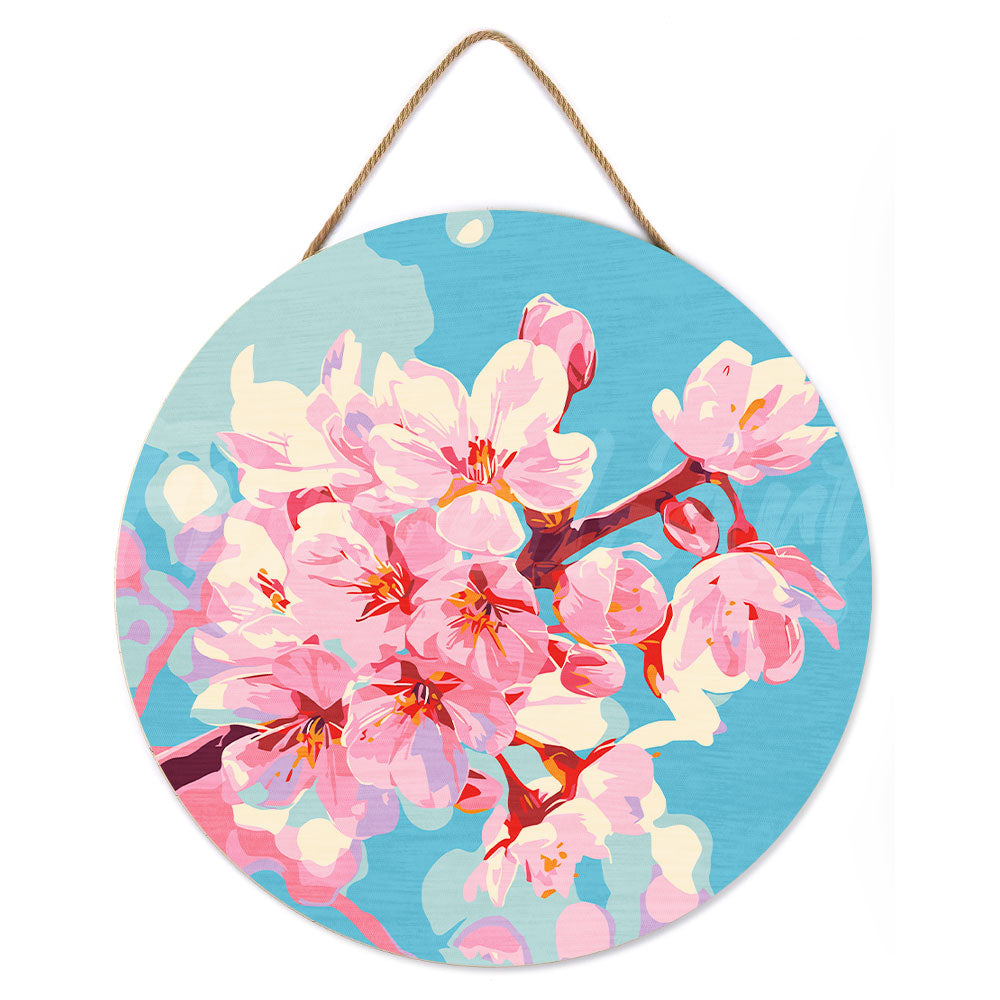 Peinture Par Numéro Sur Disque En Bois - Fleurs De Cerisier