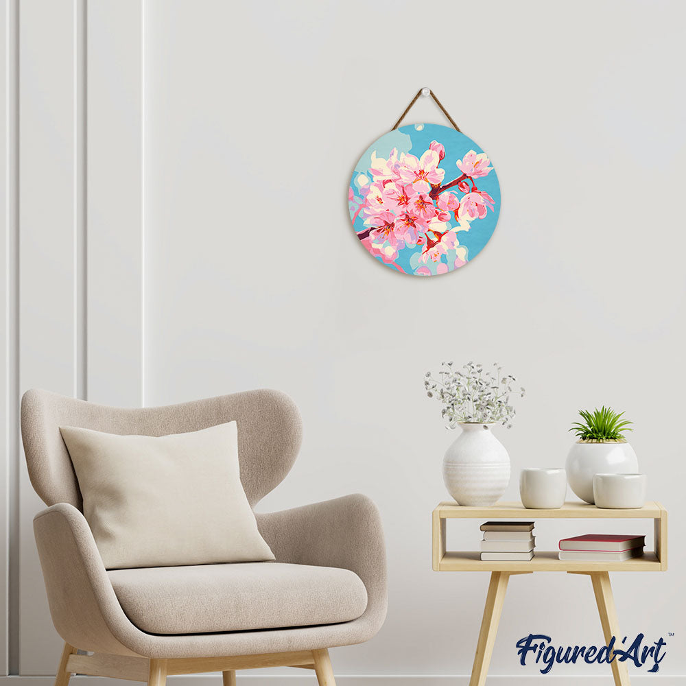 Peinture Par Numéro Sur Disque En Bois - Fleurs De Cerisier