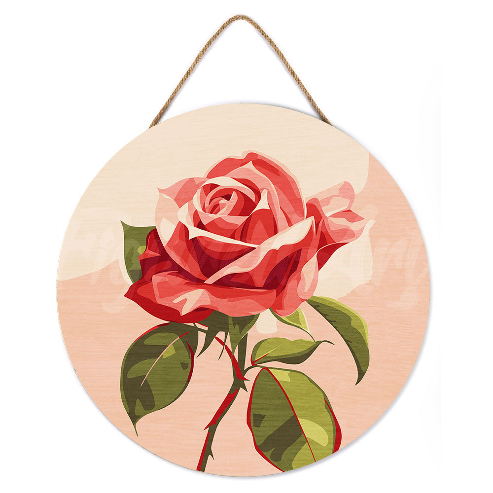 Peinture Par Numéro Sur Disque En Bois - Rose Rouge