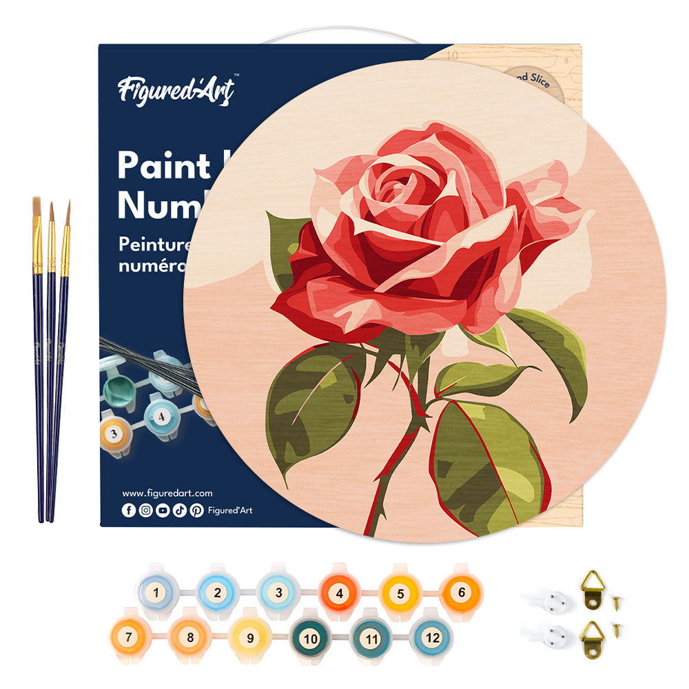 Peinture Par Numéro Sur Disque En Bois - Rose Rouge