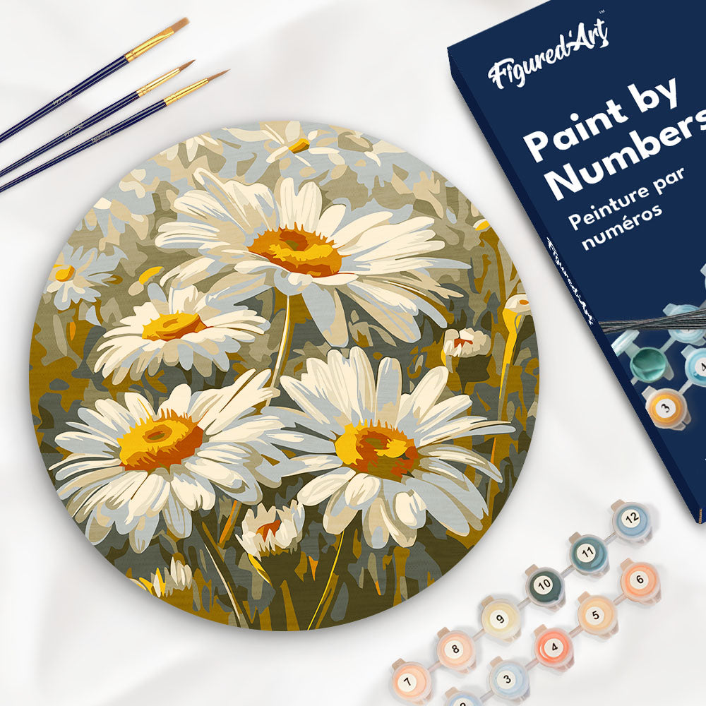 Peinture Par Numéro Sur Disque En Bois - Marguerites