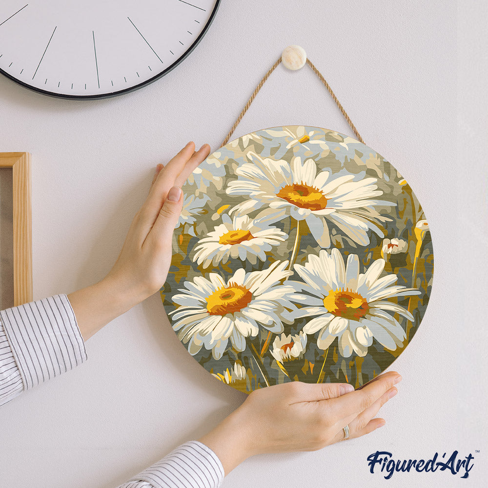 Peinture Par Numéro Sur Disque En Bois - Marguerites
