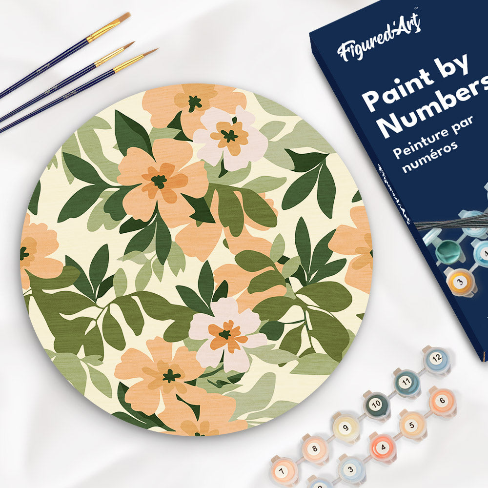 Peinture Par Numéro Sur Disque En Bois - Motif Floral