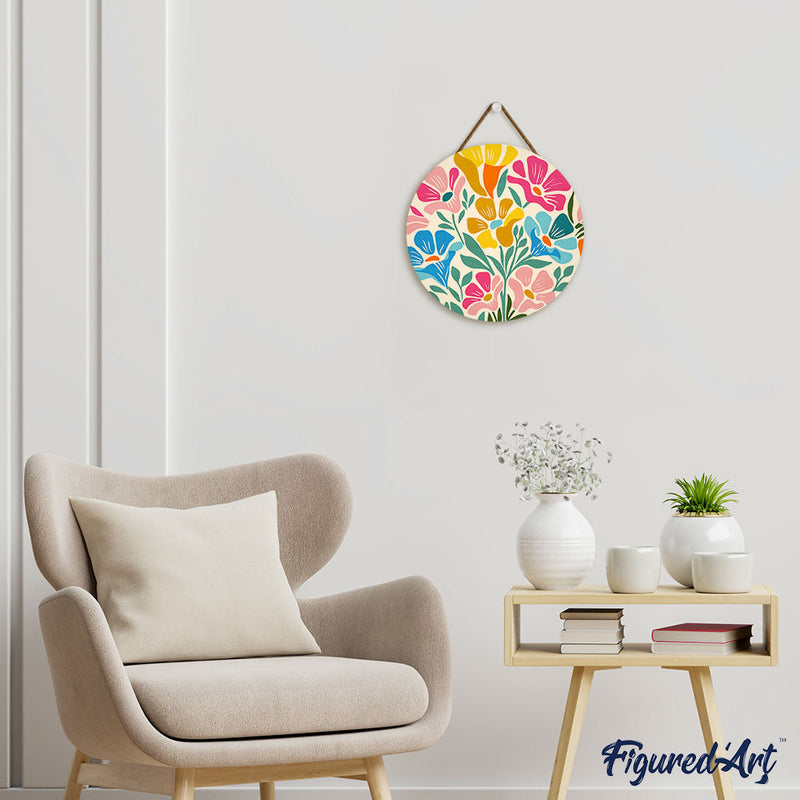 Peinture Par Numéros - Peinture Par Numéro Sur Disque En Bois - Motif Floral Coloré