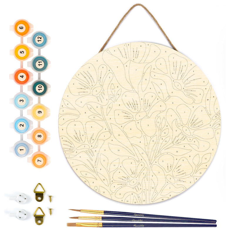 Peinture Par Numéros - Peinture Par Numéro Sur Disque En Bois - Motif Floral Coloré