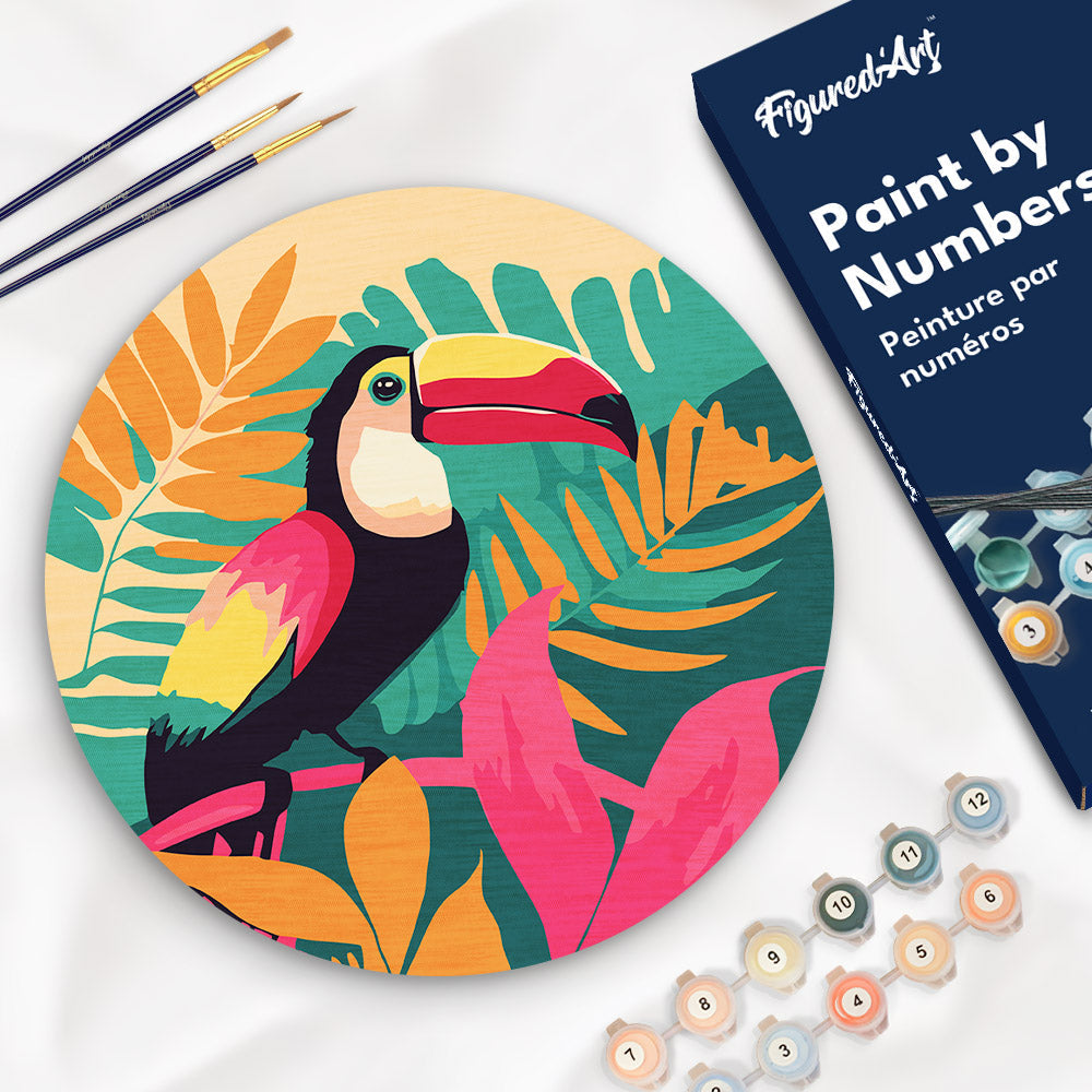 Peinture Par Numéro Sur Disque En Bois - Toucan Tropical