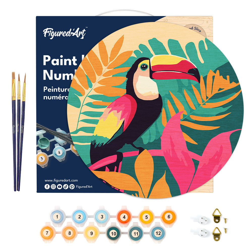 Peinture Par Numéro Sur Disque En Bois - Toucan Tropical