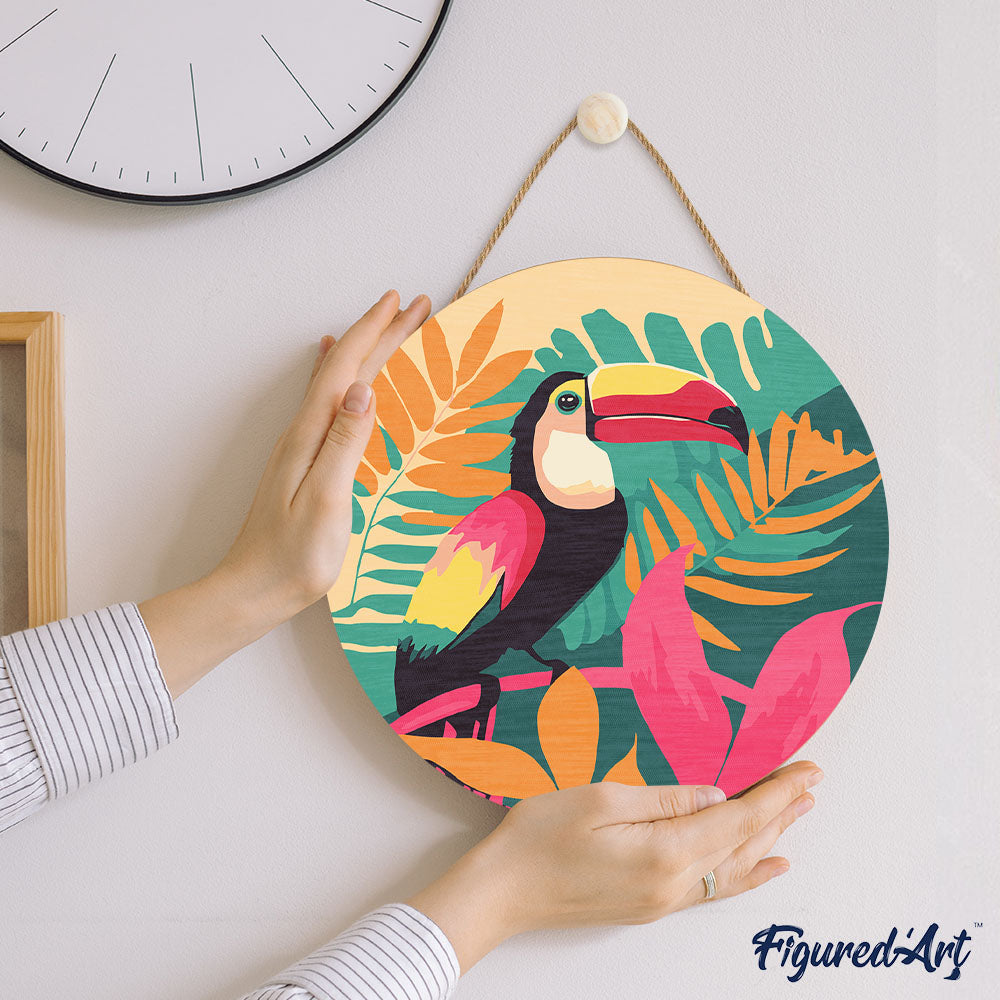 Peinture Par Numéro Sur Disque En Bois - Toucan Tropical