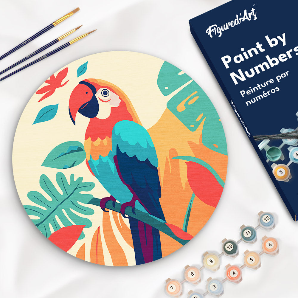 Peinture Par Numéro Sur Disque En Bois - Perroquet Tropical