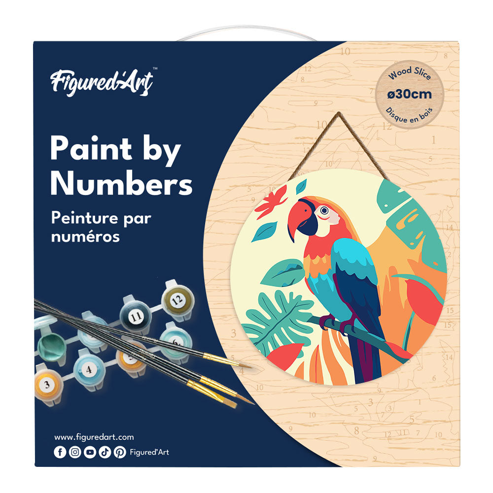 Peinture Par Numéro Sur Disque En Bois - Perroquet Tropical
