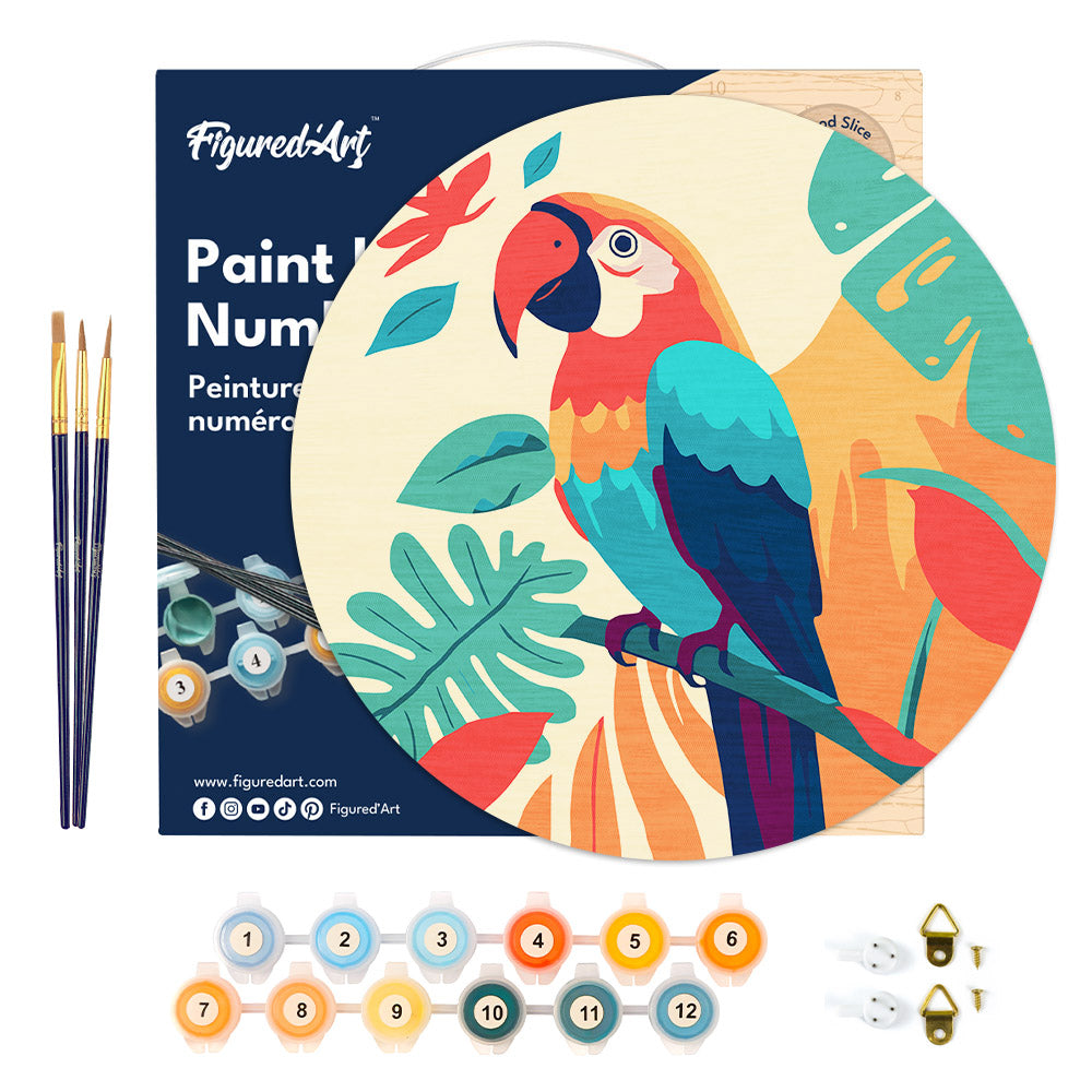 Peinture Par Numéro Sur Disque En Bois - Perroquet Tropical