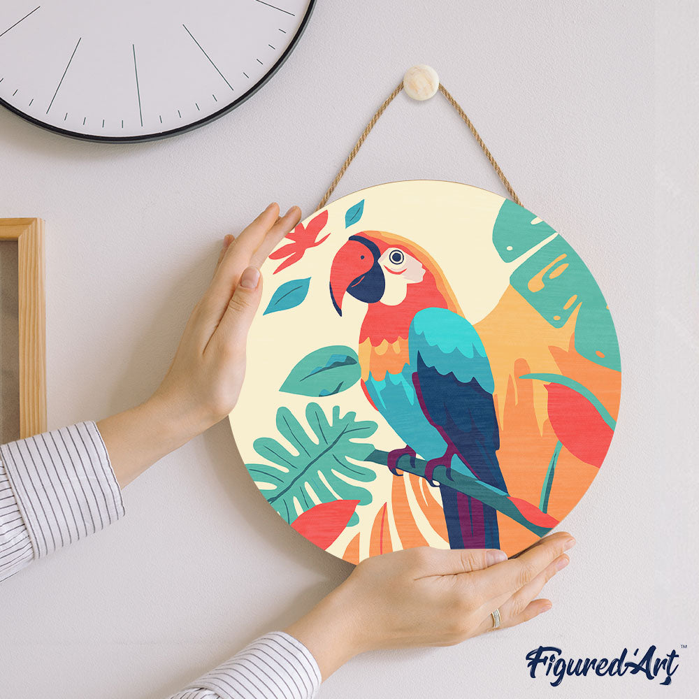 Peinture Par Numéro Sur Disque En Bois - Perroquet Tropical