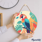 Peinture Par Numéro Sur Disque En Bois - Perroquet Tropical