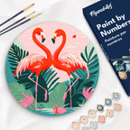 Paint By Numbers On Wood Disc - Tropical Flamingos
