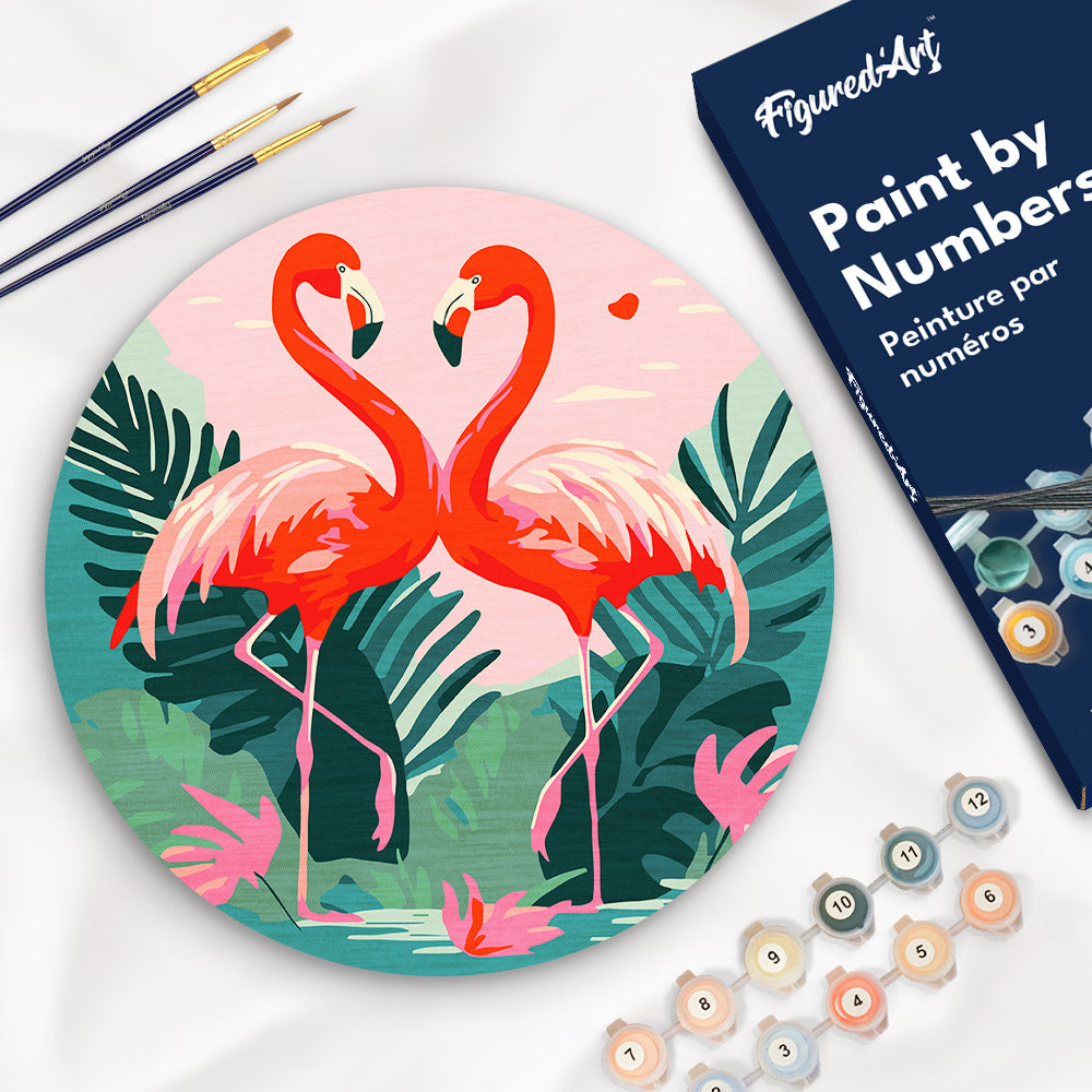 Paint By Numbers On Wood Disc - Tropical Flamingos