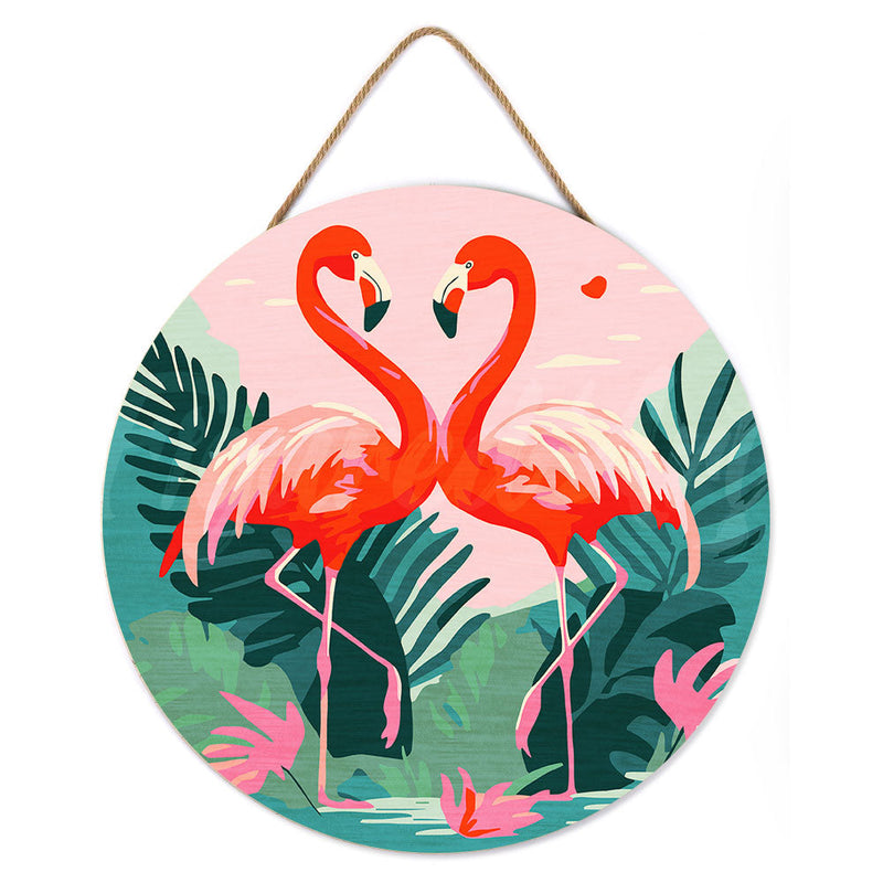 Peinture Par Numéros - Peinture Par Numéro Sur Disque En Bois - Flamants Roses Tropicaux