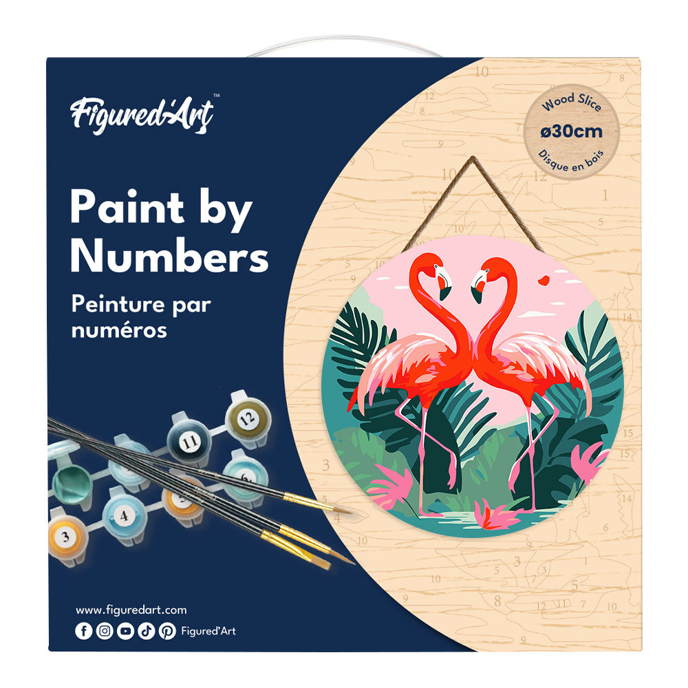 Paint By Numbers On Wood Disc - Tropical Flamingos