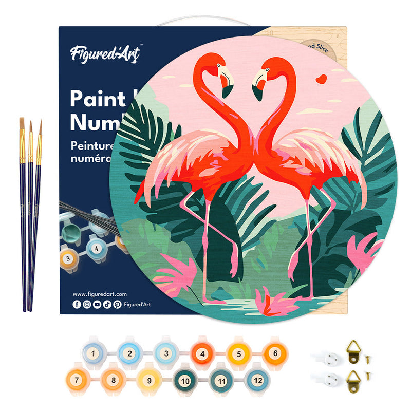 Peinture Par Numéros - Peinture Par Numéro Sur Disque En Bois - Flamants Roses Tropicaux