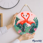 Paint By Numbers On Wood Disc - Tropical Flamingos