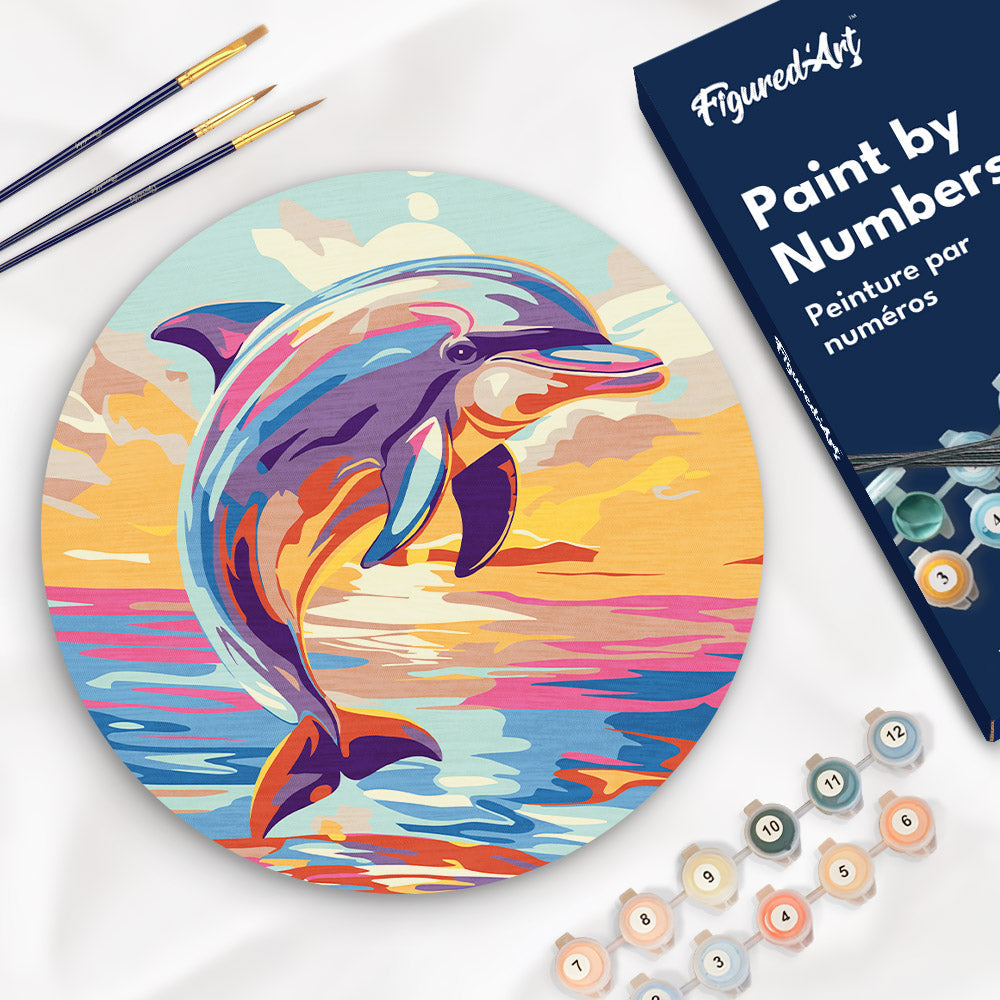 Peinture Par Numéro Sur Disque En Bois - Dauphin