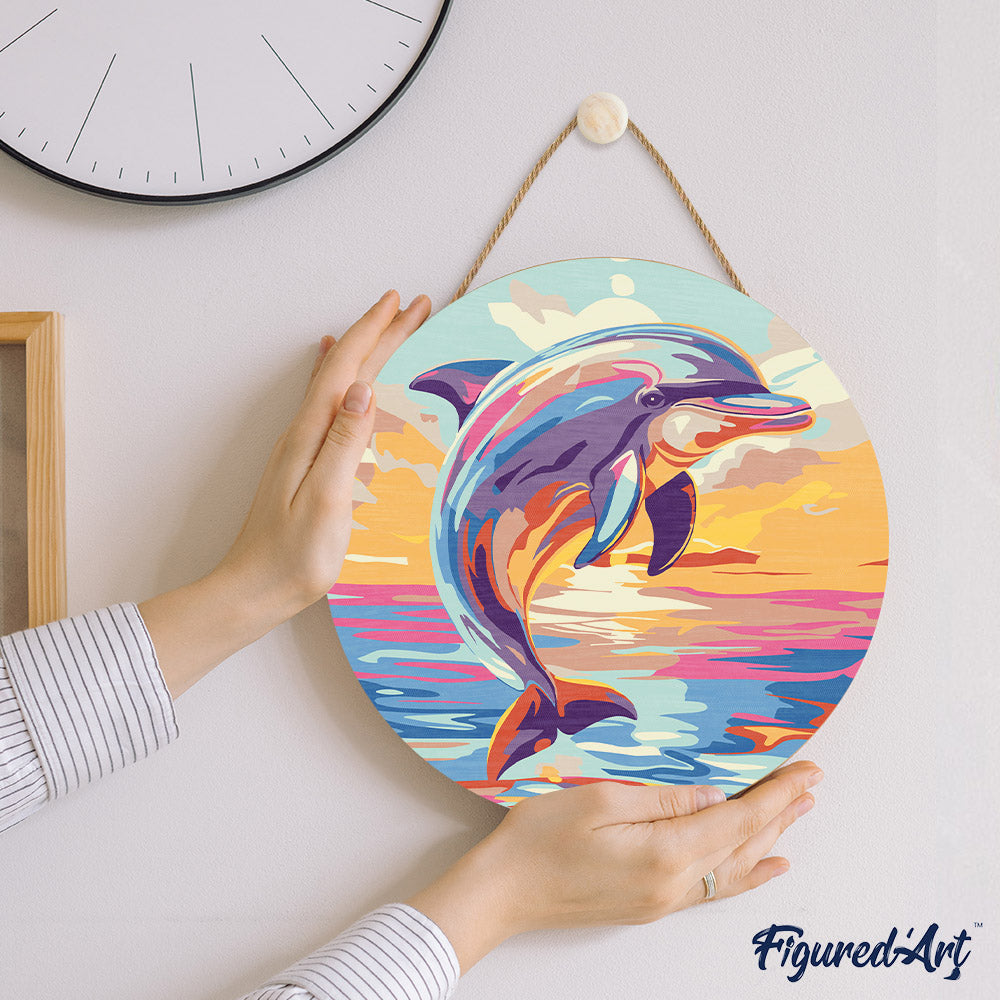 Peinture Par Numéro Sur Disque En Bois - Dauphin