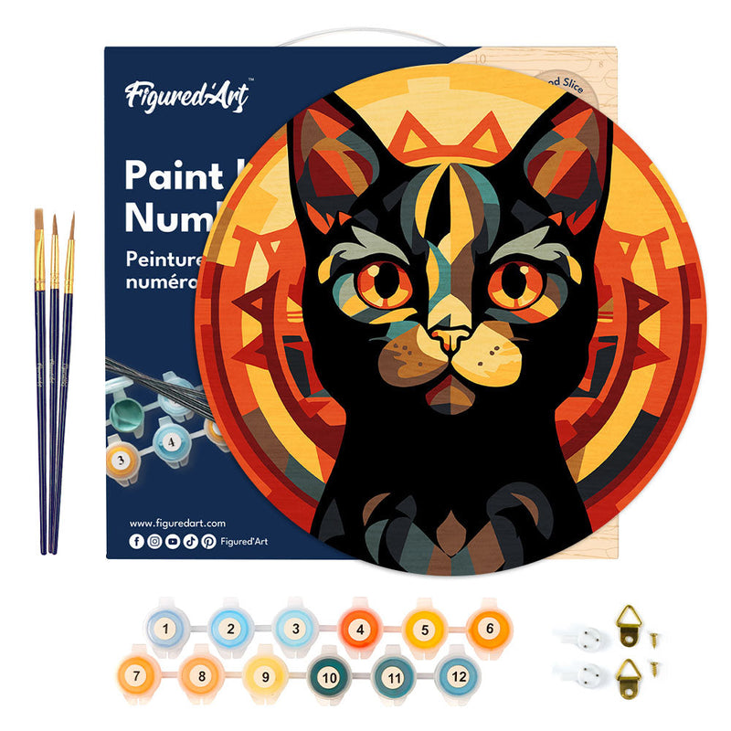 Peinture Par Numéros - Peinture Par Numéro Sur Disque En Bois - Chat Noir Art Déco