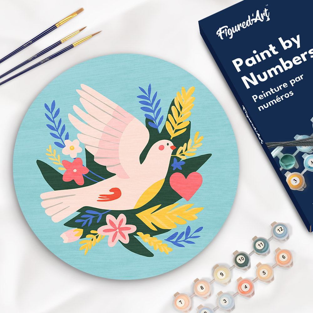 Peinture Par Numéro Sur Disque En Bois - Oiseau Et Fleurs