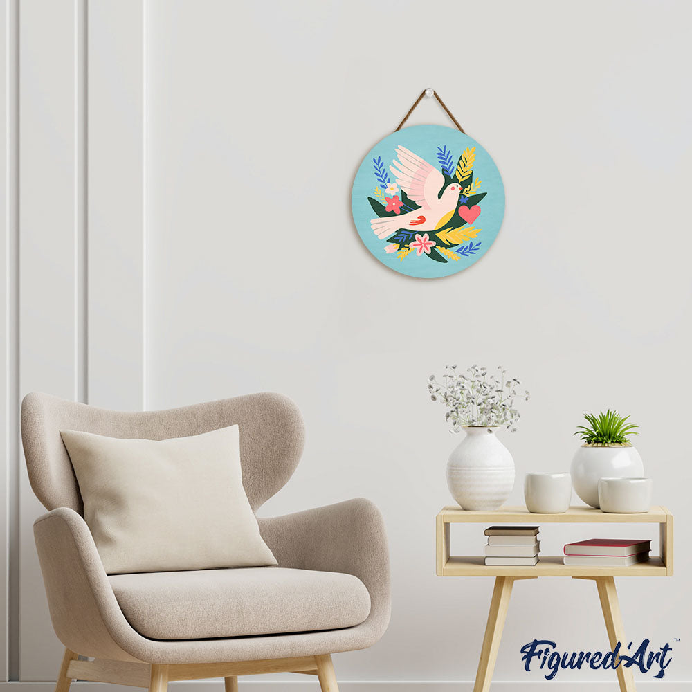 Peinture Par Numéro Sur Disque En Bois - Oiseau Et Fleurs