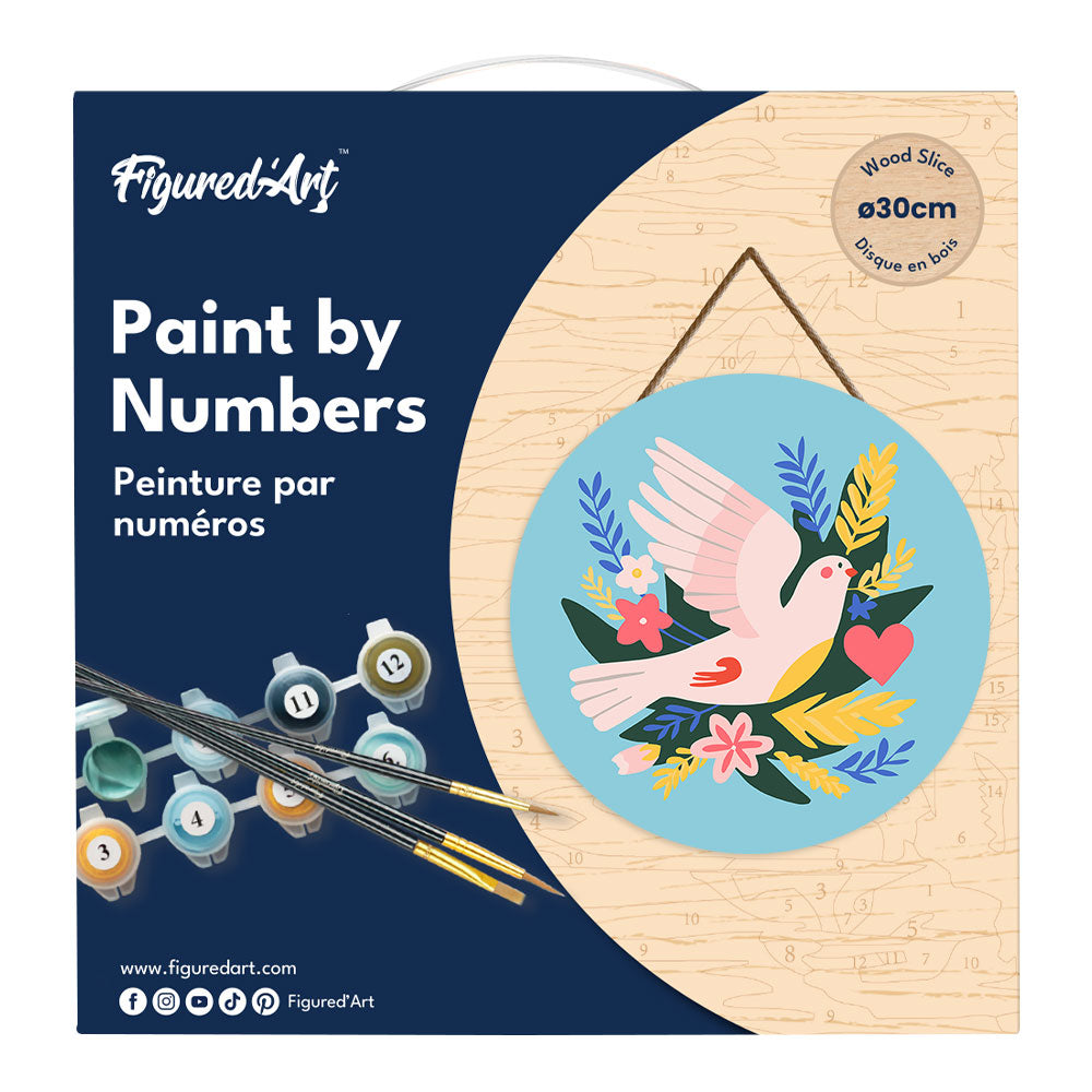 Peinture Par Numéro Sur Disque En Bois - Oiseau Et Fleurs