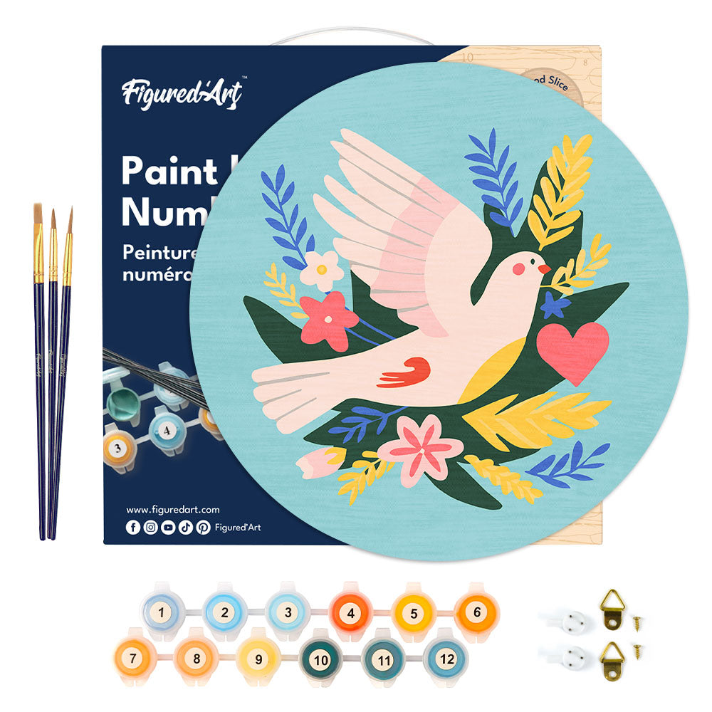 Peinture Par Numéro Sur Disque En Bois - Oiseau Et Fleurs