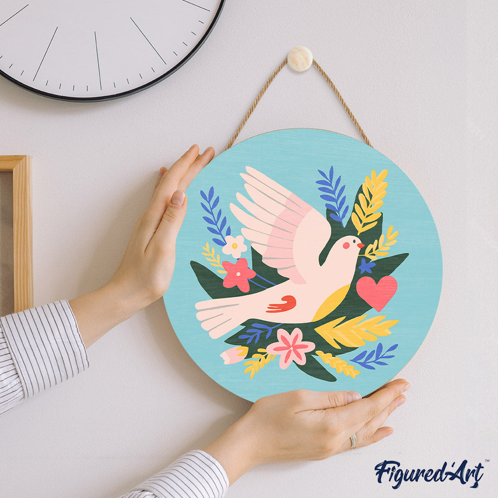 Peinture Par Numéro Sur Disque En Bois - Oiseau Et Fleurs