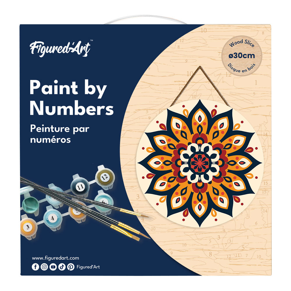 Peinture Par Numéro Sur Disque En Bois - Mandala Ensoleillé