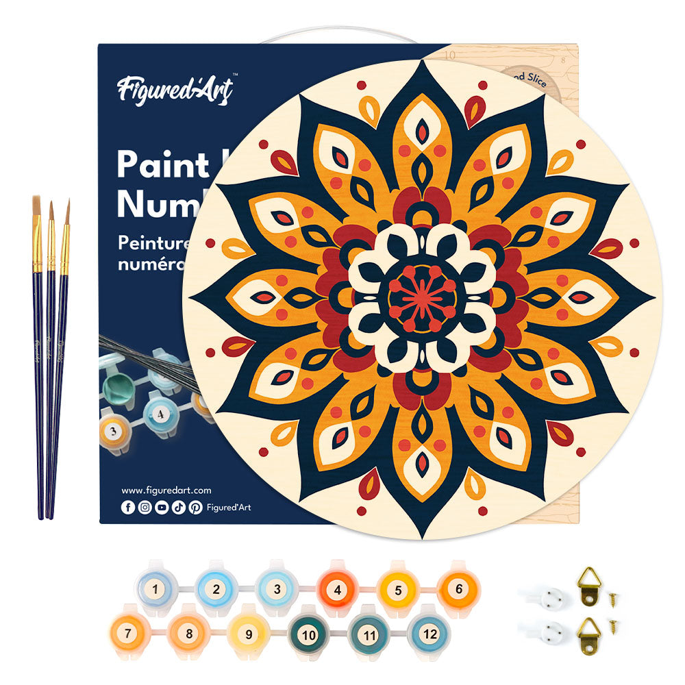 Peinture Par Numéro Sur Disque En Bois - Mandala Ensoleillé