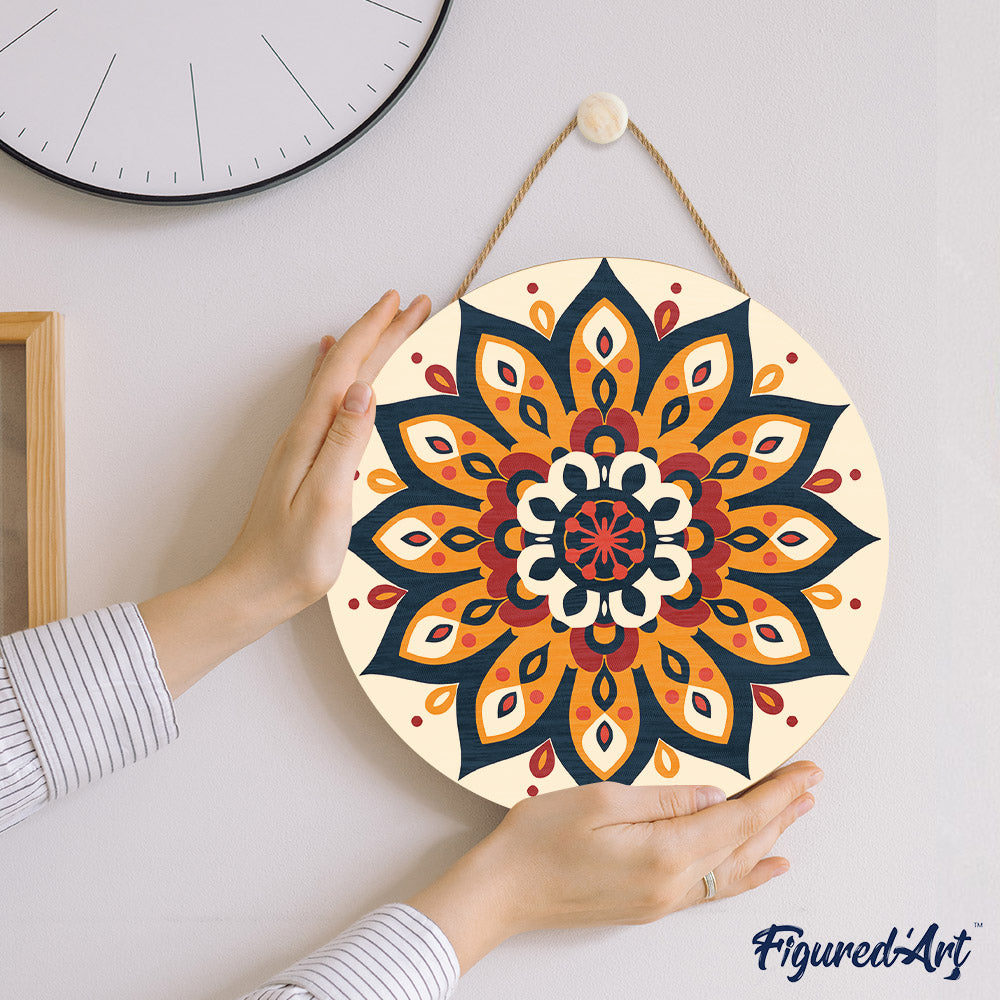Peinture Par Numéro Sur Disque En Bois - Mandala Ensoleillé
