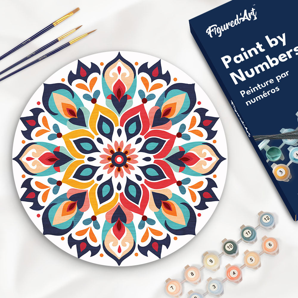 Peinture Par Numéro Sur Disque En Bois - Mandala Floral