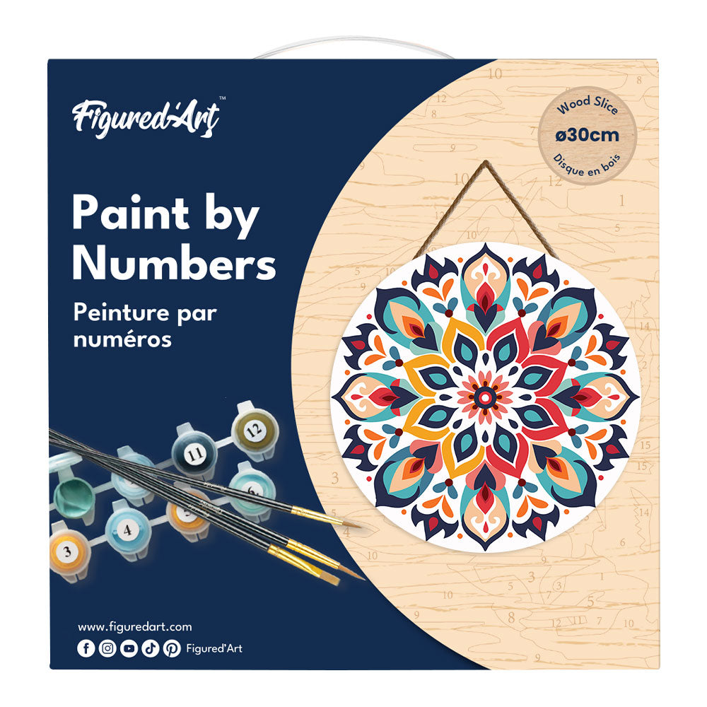 Peinture Par Numéro Sur Disque En Bois - Mandala Floral