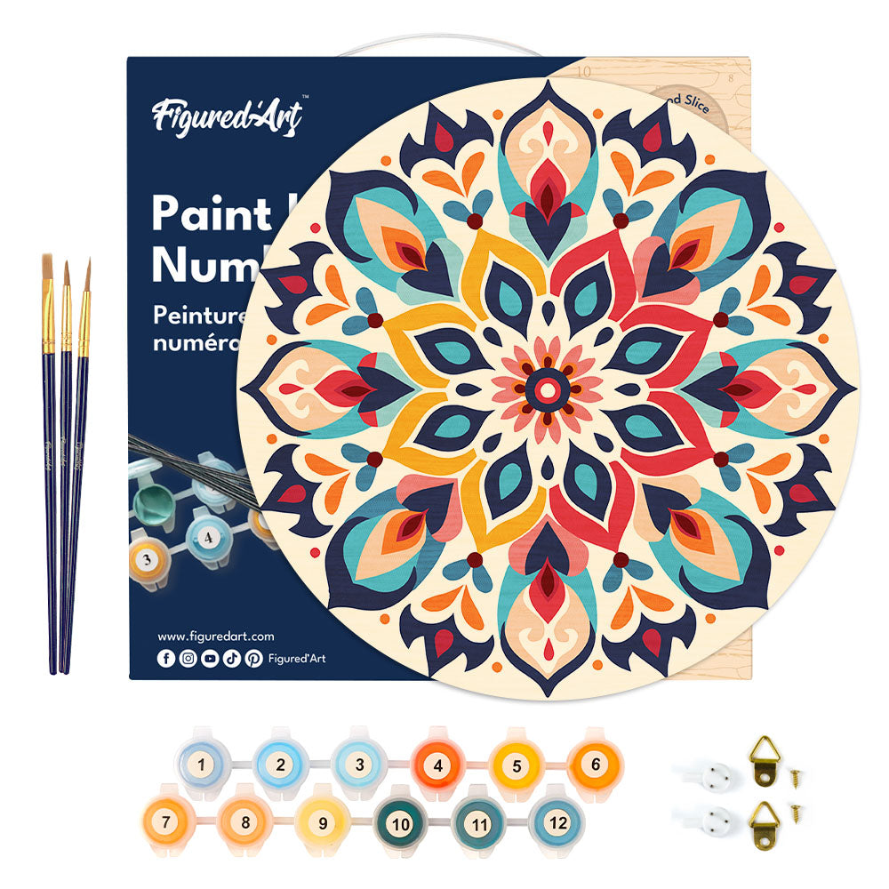 Peinture Par Numéro Sur Disque En Bois - Mandala Floral