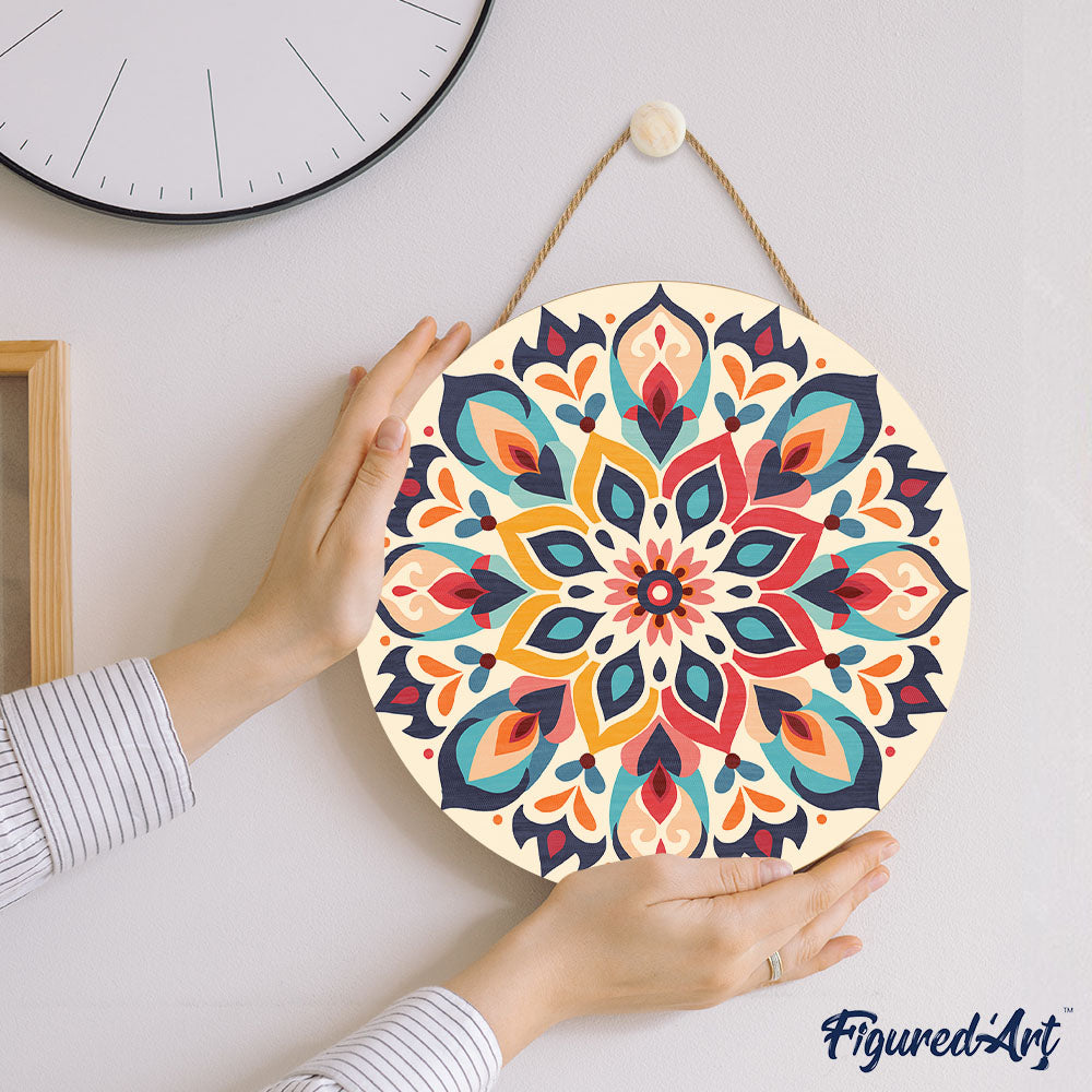 Peinture Par Numéro Sur Disque En Bois - Mandala Floral